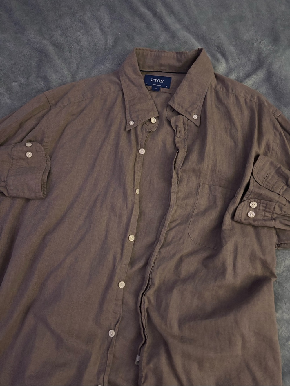 Eton Olive Brown Casual Button-Down Shirt